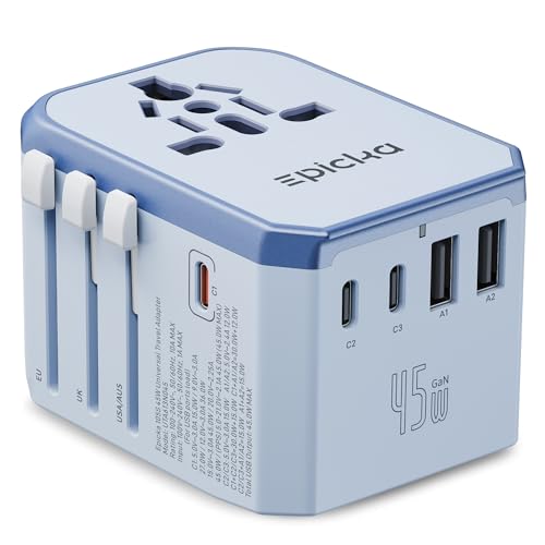45W Universal Travel Adapter PD&QC (45W-5USB(3 USB-C) Blue)