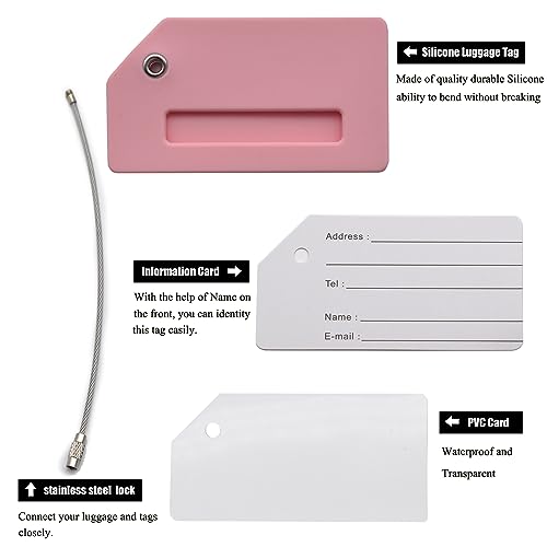 7 Pack Silicone Luggage Tags for Suitcases (Set of 7 / Pink)