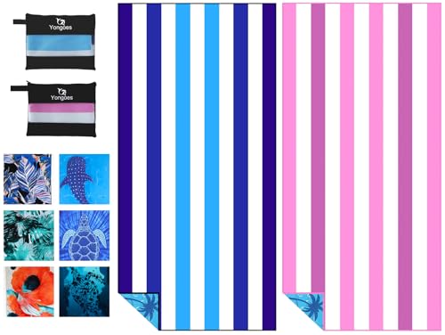2 Pack Microfiber Beach Towels Oversized 71x32 Blue Pink Striped (2 Pack Blue Pink Multi / X-Large (32x71 inches))