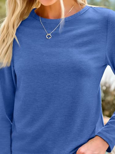 Long Sleeve Shirts for Women Casual Crewneck Tops Basic Tees (XX-Large / 01blue)