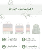 Compression Packing Cubes for Women Kids (AA-Mint Green Checkerboard / 6 Set)