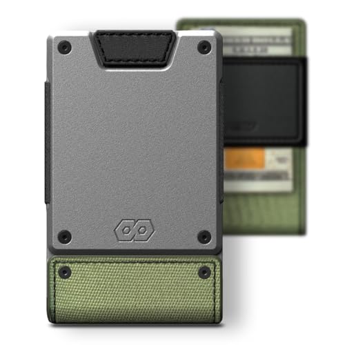 Slim Minimalist Wallets for Men (Operator (1000D Nylon, Black Leather | Satin Gun Metal))
