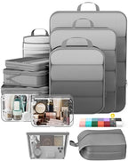 11 Set Compression Packing Cubes Garment Bags for Travel Essentials (Gray / 11 set)