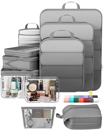 11 Set Compression Packing Cubes Garment Bags for Travel Essentials (Gray / 11 set)