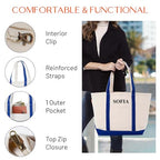 Medium Classic Personalized Monogram Canvas Tote Bag for Women (Royal Blue)