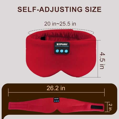 Sleep Mask Bluetooth 5.4 Headphones Soft Wireless Headband Eye Mask Blackout with Microphone (Red)