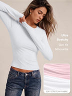 Womens Long Sleeve Shirts Basic Compression Tops White XXL (XX-Large / White)