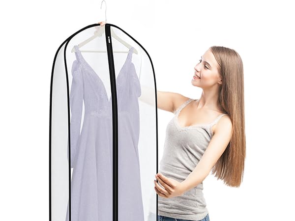 Dress Bags for Gowns Long Wedding Dress Storage Bags 72 in (72"-2pcs-Clear-7" Gussted)