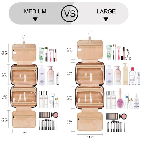 Travel Hanging Toiletry Bag for Women (Black / Large*1 + Leak Proofing Bottle Covers*8)