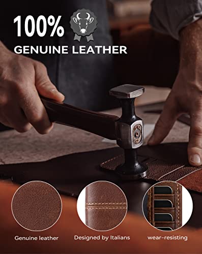 Mens Wallet Rfid Blocking Leather Wallet for Men Bifold Wallets (Brown)