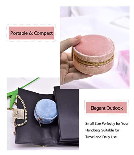 Plush Velvet Travel Jewelry Box (R-Ocean Blue / Small Round)