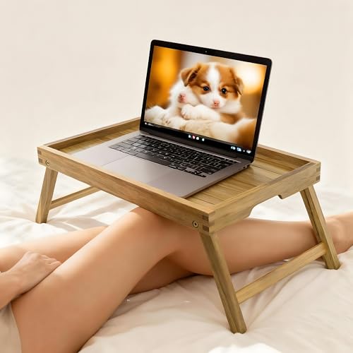 Acacia Bed Tray Table with Folding Legs (Medium, 2 Pack)