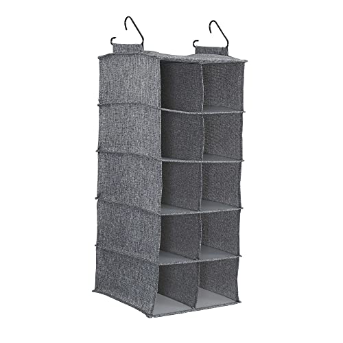 10 Pocket Double Hang Canvas Shoe Organizer Side‑by‑Side Hanging Storage (Gray)