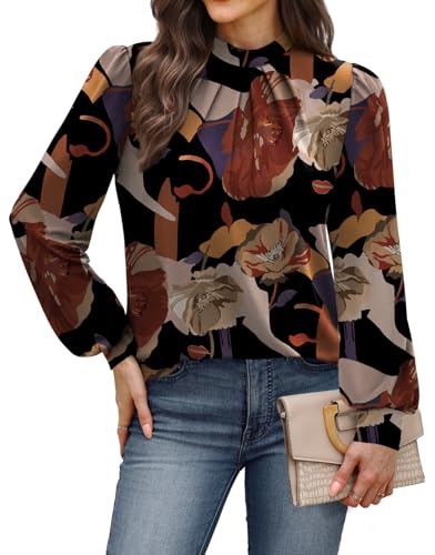 Tops for Teachers Fall Outfits for Women 2026 Long Sleeve Shirts Blouses Work Business Casual Teacher Outfits Early Fall Clothes Fashion Clothing Trendy Ladies Boho Tops Floral Print M (01 - Floral Printb / Medium)