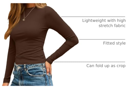 Womens Long Sleeve Shirts Basic Compression Tops Chocolate Brown L (Large / Chocolate Brown)