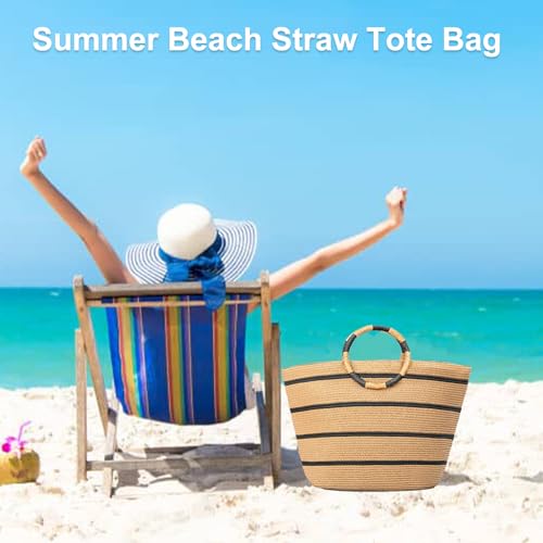 each Bags for Women Straw Tote Bag Summer Beach Bag Large Woven Straw Tote for Vacation Holiday (Brown)