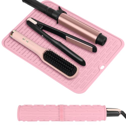 Oversize Silicone Heat Resistant Mat for Hair Tools (Pink)
