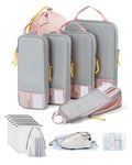 14 Set Compression Packing Cubes for Travel Essentials (Candy Pink / Set of 14)