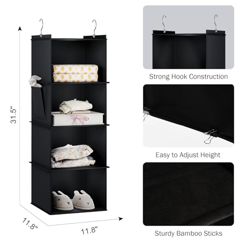 Hanging Closet Organizer and Storage for Clothes (4-SHELF / Black)