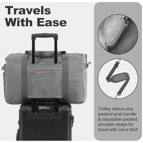 40L Foldable Duffle Bag for Travel Men & Women Carry On 22"x14"x9" Airline Approved (Textured Grey / 40L)