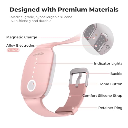 Fashion FDA Cleared Relieve Nausea Electrode Stimulator Morning Sickness Motion Travel Sickness Vomit Relief Rechargeable No Gel Drug Free Wrist Bands Without Side Effects (Pink)