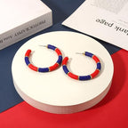 Game Day Earrings Football Baseball Earrings for Women Sports Team Heishi Hoop Earring Football Accessories Outfits Cheer Mom Essentials Fall Sports Must Haves Cheer Gifts (Red Blue)