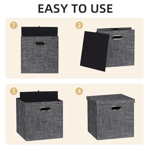 Storage Bins with Lids (13×13×13/4pcs with lids / Charcoal Gray)