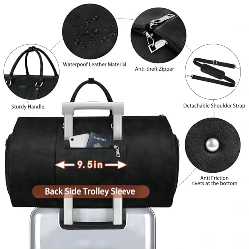 Garment Bag for Travel Convertible Carry on Travel Duffel Bag for Men Women (A3-Black-Faux Leather)