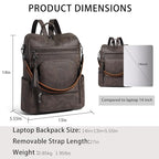 Vegan Leather Laptop Backpack for Women 15.6 inch Work Backpack Fashion Travel Backpack Purse for Business College (Nubuck Coffee)