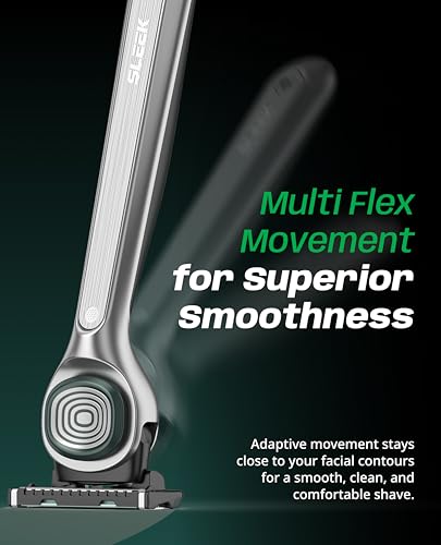 SLEEK Six Blade Razor System with Multi (Replacement 4 cartridges)