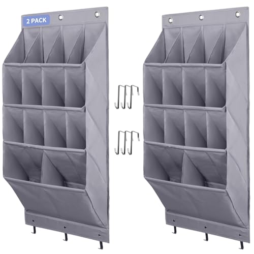 2 Pack Over the Door Shoe Organizers (GREY / 28+ Pairs)