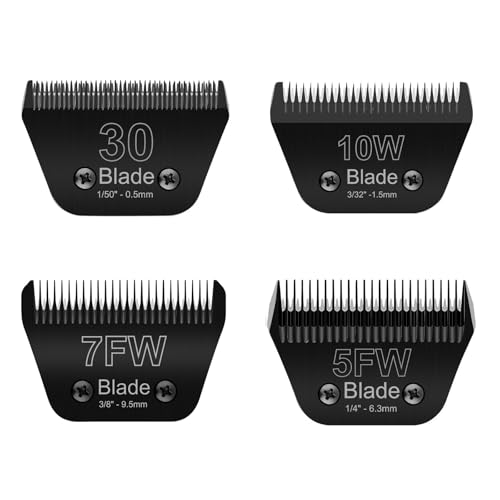 4PACK Wide Blades for Dog Grooming Blades Compatible with Andis (Black/10W+30W+5FW+7FW / Black)