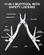 11-in-1 Multitool Pliers - Stainless Steel Pocket Knife with Pliers, Screwdriver & Bottle Opener - Aluminum Handle EDC Knives for Survival, Camping, Hunting, Hiking - Gift for Men Women(Silver) (Silver)