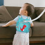 Toddler Harness Leash + Anti Lost Wrist Link (Lake Blue/Dinosaur)