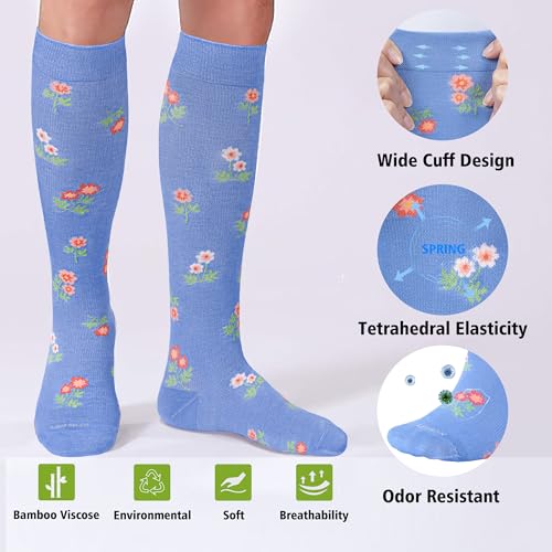 Viscose Made from Bamboo Compression Socks for Pregnant Women 20 (Large / 4 Pair-flower)