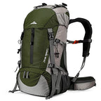 50L Hiking Backpack with Rain Cover for Both Men & Women (Green)