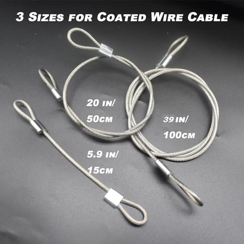 1/8"(3mm) Wire Diam Stainless Steel Cable Eyelets Loops Short Rope Lanyard Safety Tether Chain Lock with Vinyl Coated Cover, 10Pcs 20" Long Clear (20 inches - 10 Pcs / Clear-A)