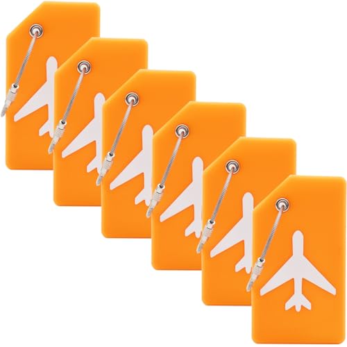 6 Pack Silicone Luggage Tags for Suitcases (Set of 6 / Orange)