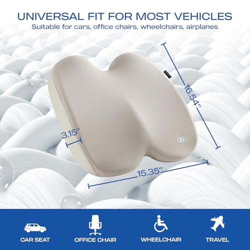Seat Cushion Ergonomic Memory Foam Cushion for Long Sitting Hours on Office & Home Chair (Beige)