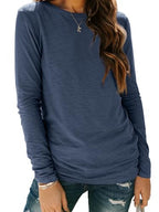 Long Sleeve Shirts for Women Casual Crewneck Tops Basic Tees (XX-Large / 01darkblue)
