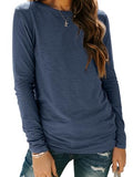 Long Sleeve Shirts for Women Casual Crewneck Tops Basic Tees (X-Large / 01darkblue)