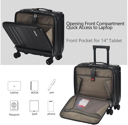 16" Carry on Luggage with 2 Laptop Compartments Airline Approved (Black / 16 Inch)