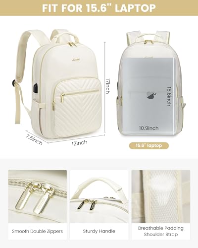 Laptop Backpack Purse for Women (Beige / 15.6-Inch)
