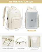 Laptop Backpack Purse for Women (Beige / 15.6-Inch)