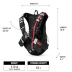 MTB Hydro Hydration Pack with Hydration Bladder (12L, Carbon Black)