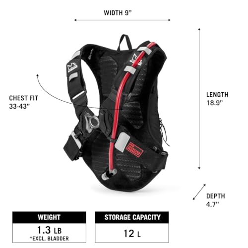 MTB Hydro Hydration Pack with Hydration Bladder (12L, Carbon Black)