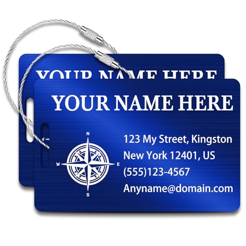 Personalized Metal Luggage Tags (Vertical Blue)