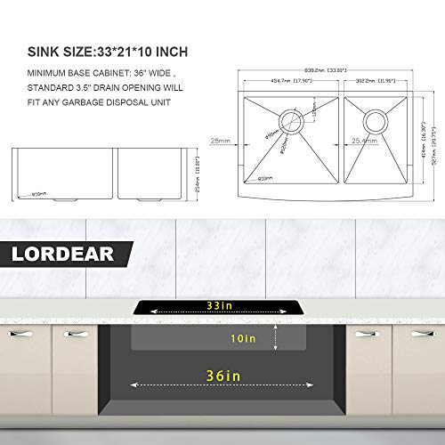 33 Inch Farmhouse Sink Double Bowl 60 (Stainless Steel / 33''x21''-60/40)