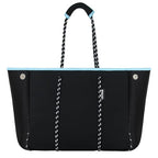 Neoprene Multipurpose Beach Bag Tote with Inner Zipper Pocket (Pure Black / Large)