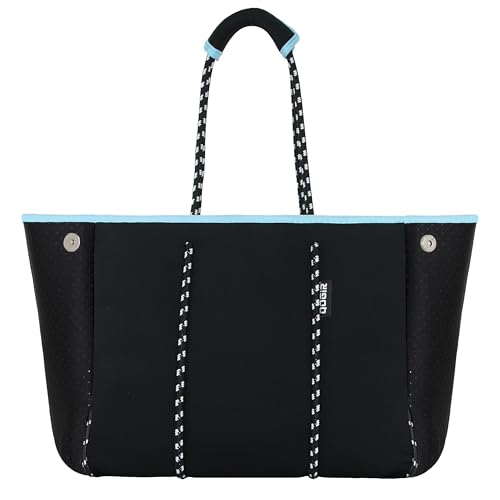 Neoprene Multipurpose Beach Bag Tote with Inner Zipper Pocket (Pure Black / Large)
